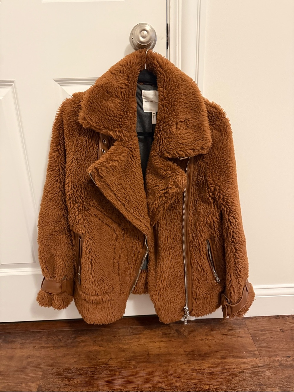 Avec Les Filles Plush Teddy Biker Jacket - Cognac